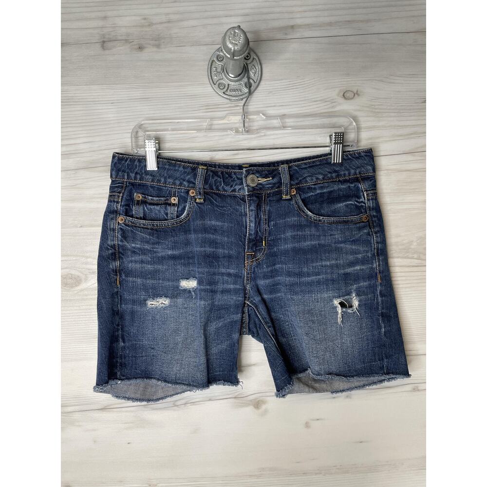 American Eagle Shorts Womens 2 Blue Denim Distressed Cutoff Raw Hem Jean